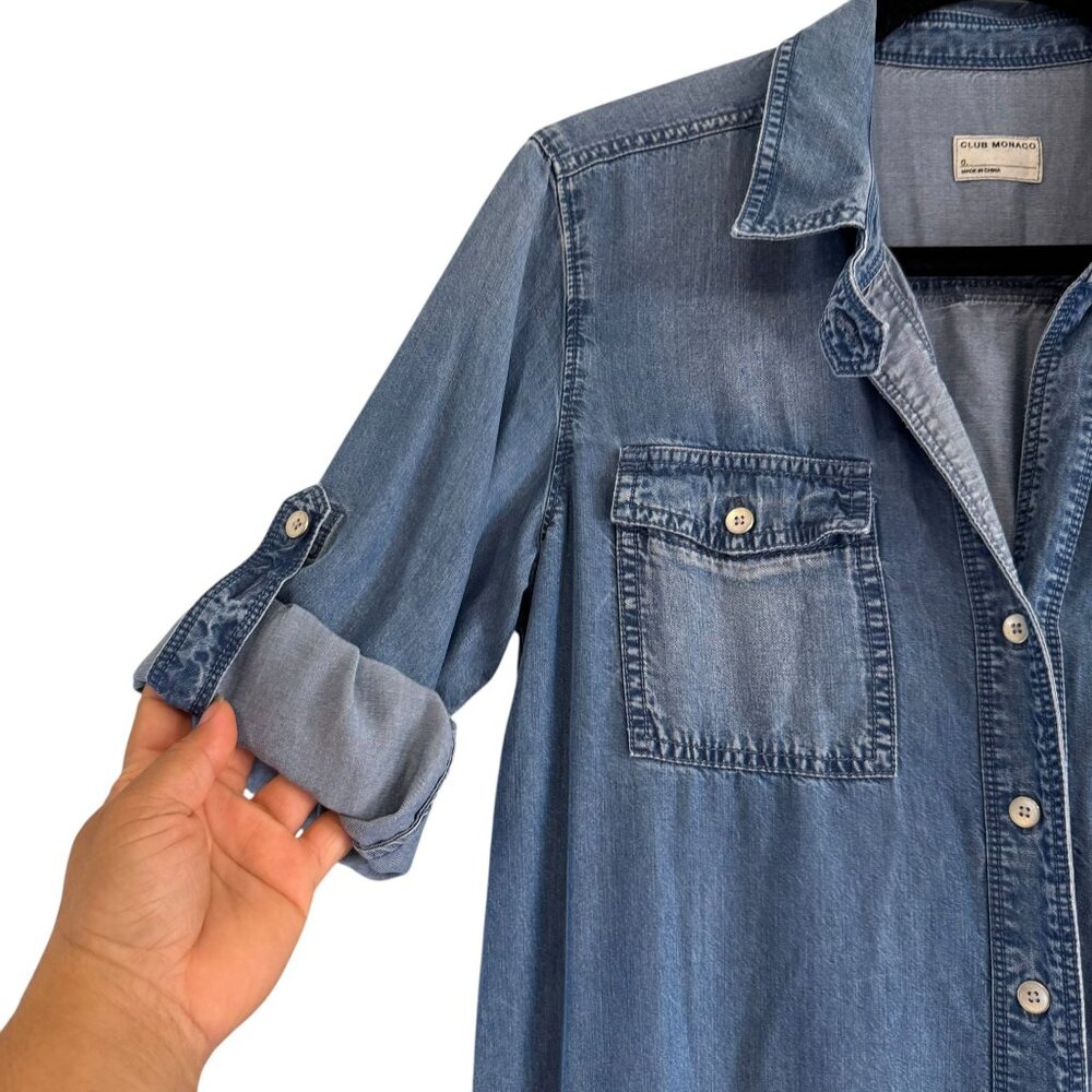 Club Monaco Women's Blue 3/4 Sleeve Button Down Denim Dress Size 0 - Picture 5 of 11